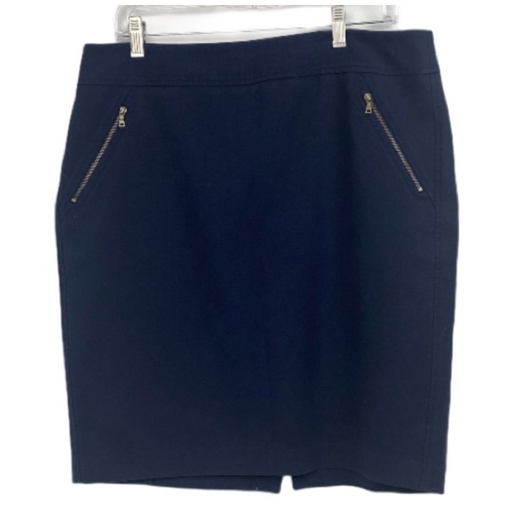 LOFT Navy Blue‎ zippered pocket, Pencil Short Skirt Size 14